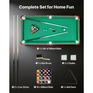 Folding Pool Table Portable Space Saving Billiard Set with Balls Cues Rack Chalk Brush Brown Cloth for Home Recreation Room Entertainment Game