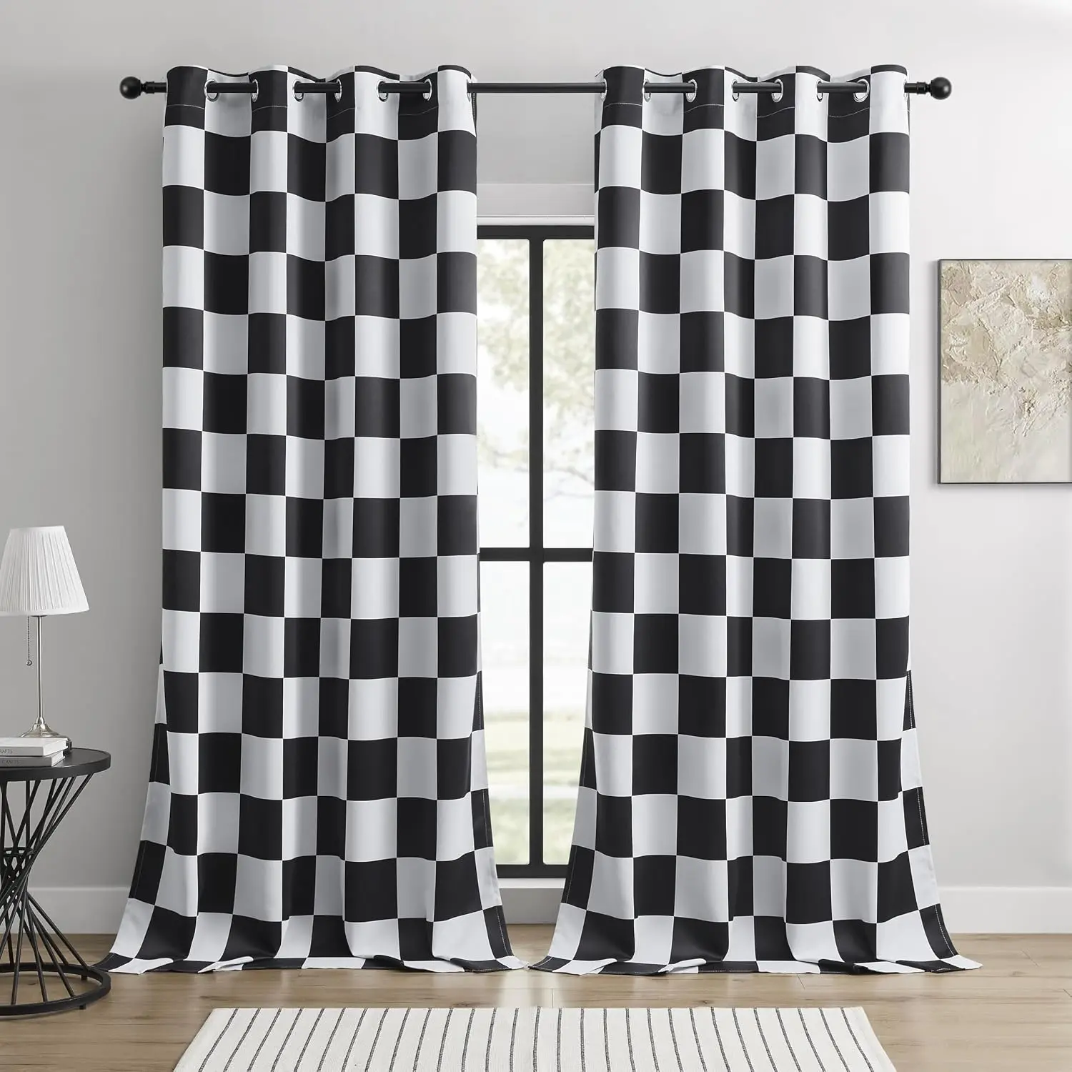100% Blackout Curtains – Black and White Checkered Race Flag Pattern, 2 Panels, Each W52×L84, Thermal Insulated, Nosie Reducing for Bedroom, Living Room, Race car Drapes