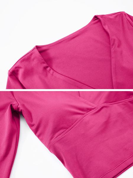 Women's Patchwork High Elastic Deep V-Shaped Collar Detachable Chest Pad Long Sleeve Oblique Waist Slim Fit Flared Pants Yoga Clothes suit Sweatsuit Set Outdoor Running Cycling Walking Gym Sports Training