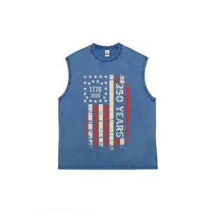 American Retro-Style U.S. Flag Men's Sleeveless Tank Top, U.S. Flag Print Sleeveless Tank Top, U.S. 250 years Sleeveless Tank Top, July 4th Independence Day Sleeveless Tank Top, Unisex U.S. Flag Retro Washed Cotton Sleeveless Tank Top Casual Distressed