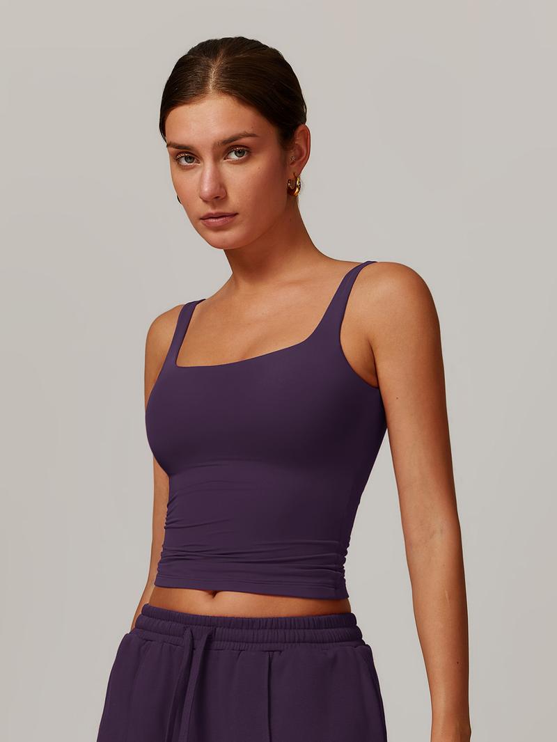 Women's Solid Color Sports Singlet with Built-In Bra Cups, High Stretch Comfortable Breathable Quick Drying Sports Bra for Yoga Gym Workout Fitness, Ladies Sportswear for Indoor Outdoor Wear