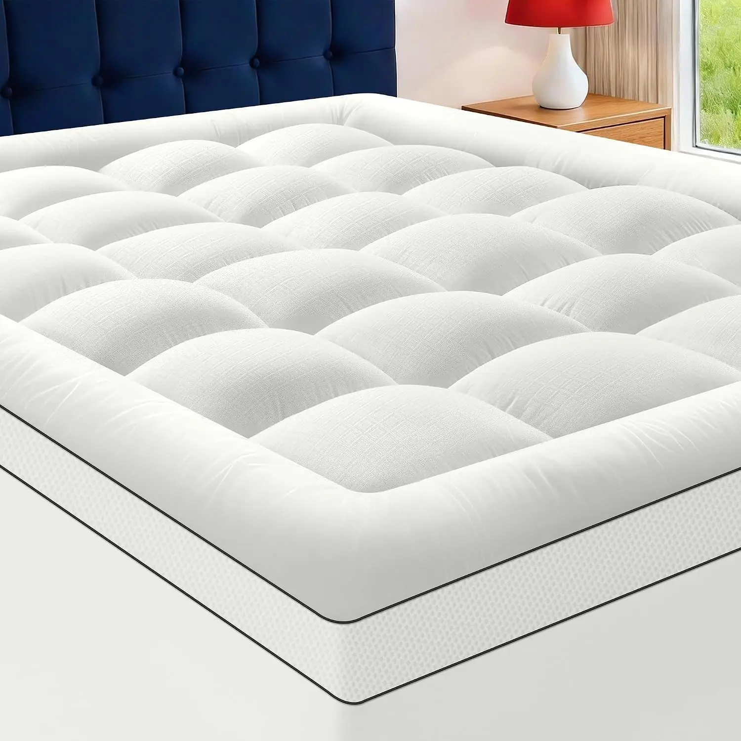Full Size Mattress Topper for Back Pain, Extra Thick Pillow Top Mattress Pad with 1000GSM Down Alternative Filling, Cooling Breathable Plush Bed Topper Protector Cover (8-21" Deep Pocket)
