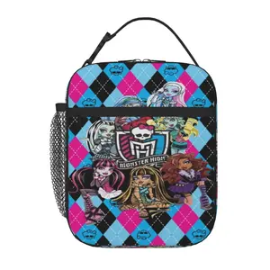 Monster High Thermal Lunch Bag Eco Friendly Washable Handbag with Smooth Zipper Insulated Monster High Lunch Box Bag and Lunch Tote Ideal for Daily Work Picnic Hiking and Road Trip