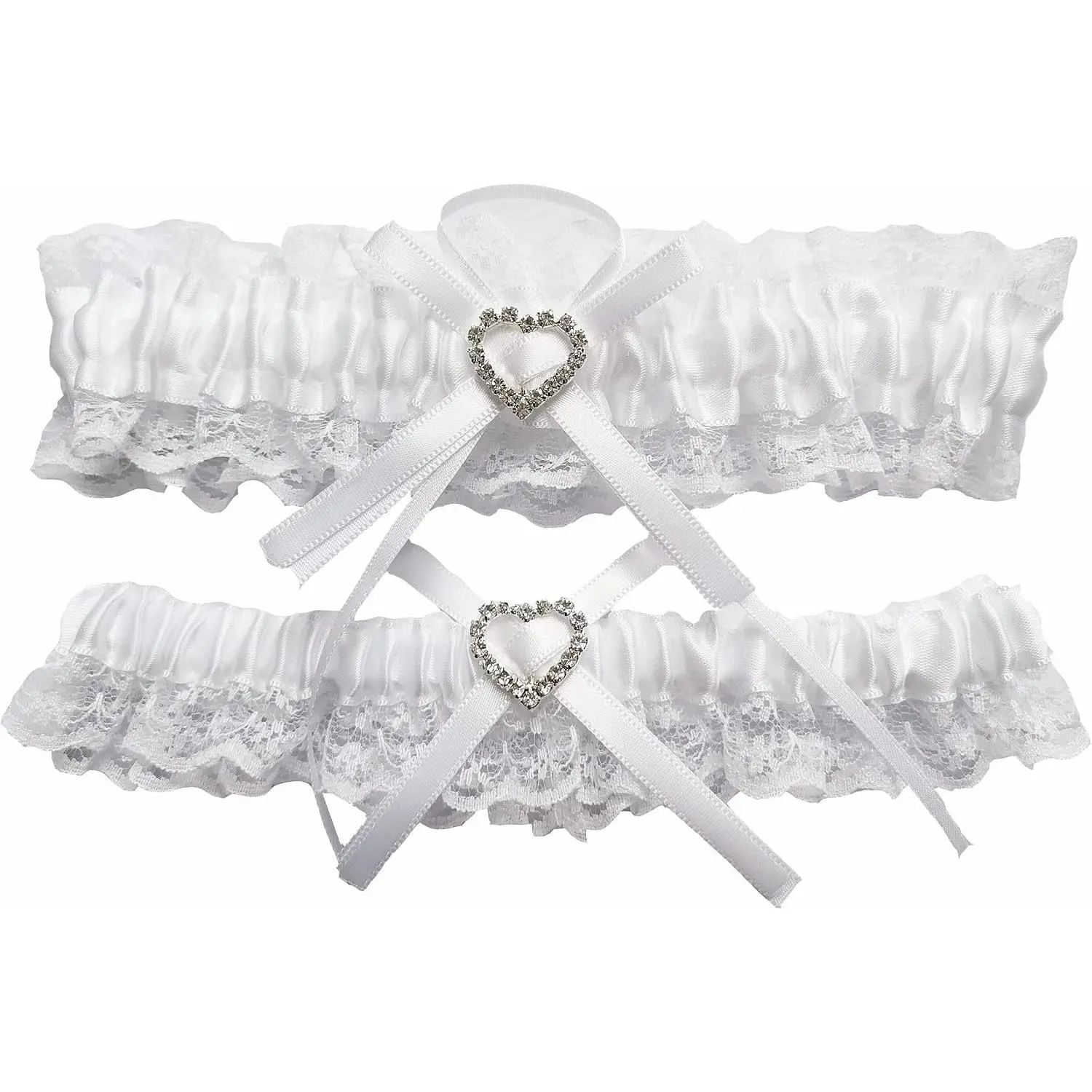 1 Pair Garters for Bride Lace Vintage Ribbon Flower Prom Wedding Bridal Garter Belt Set with Bowknot (White)