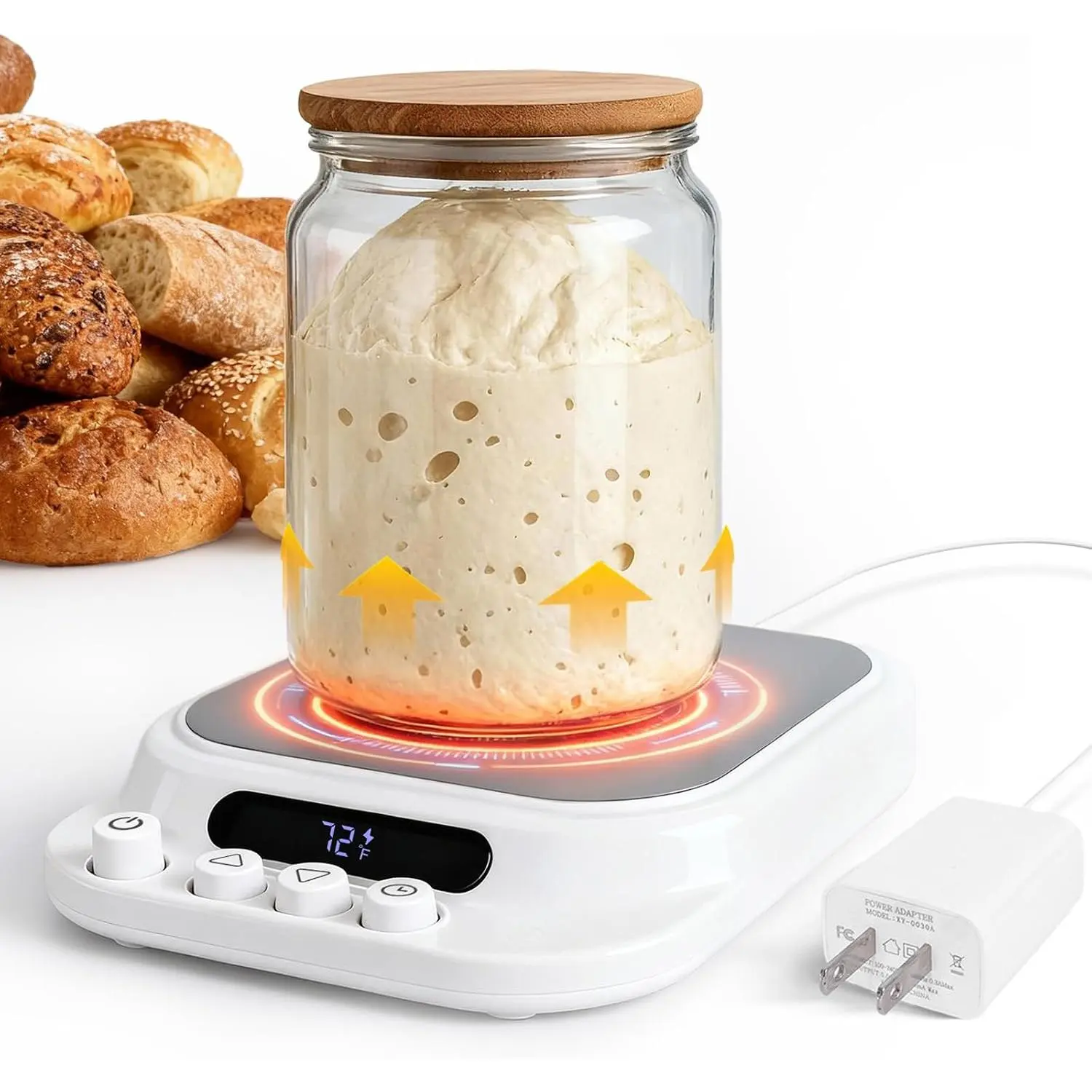 Sourdough Starter Warmer- 70-130°F Adjustable Temp, 1°F  Control & 24H Timer - Compatible with Any Shape of Cup Bottom -Ideal Sourdough Proofing Tool for Bakers (White)