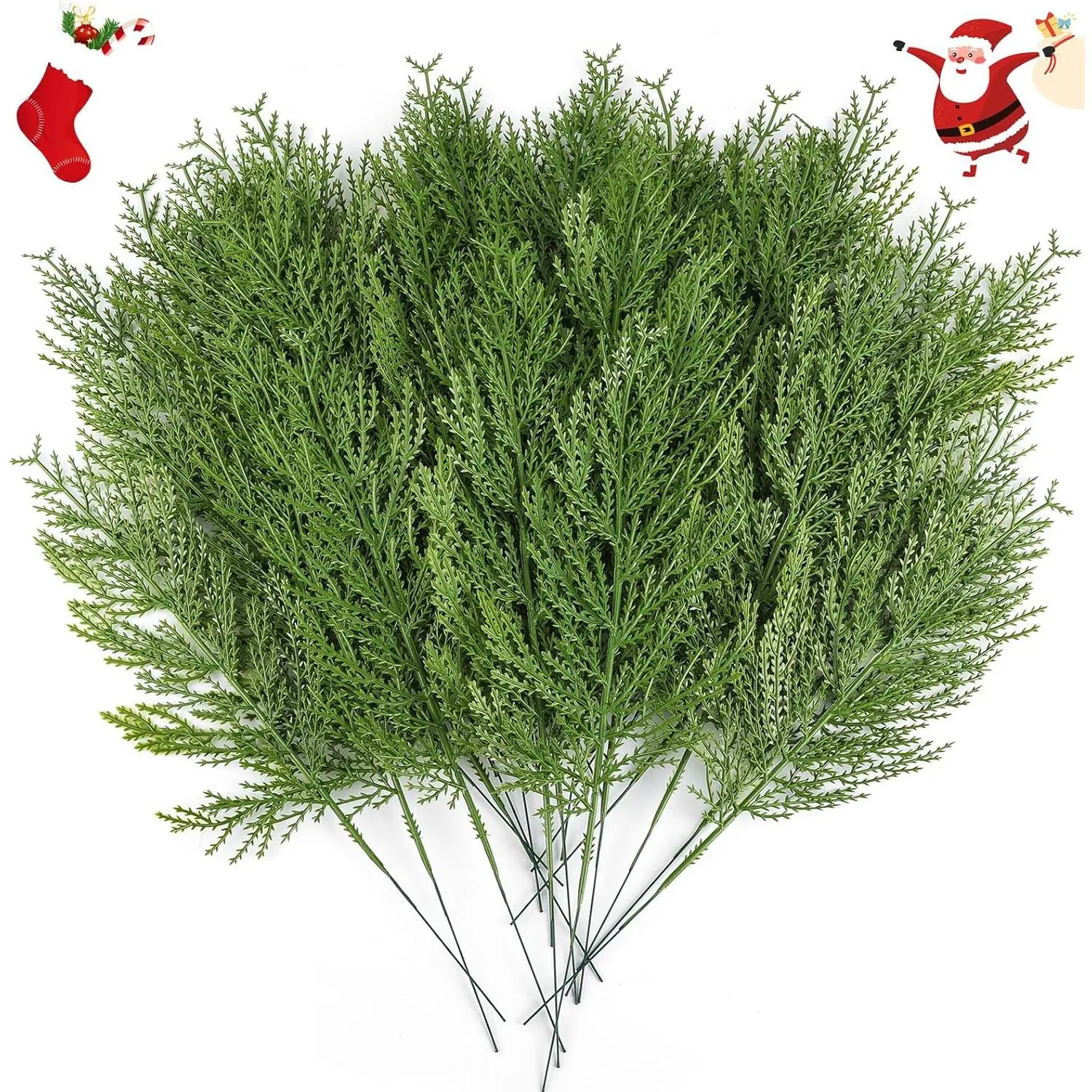 40 count Artificial Cedar Picks Faux Cedar Branches  Cypress Stems Plastic Pine Greenery Christmas Picks and Sprays DIY Accessories for Crafts Wreath Holiday  Decor (40, Green)