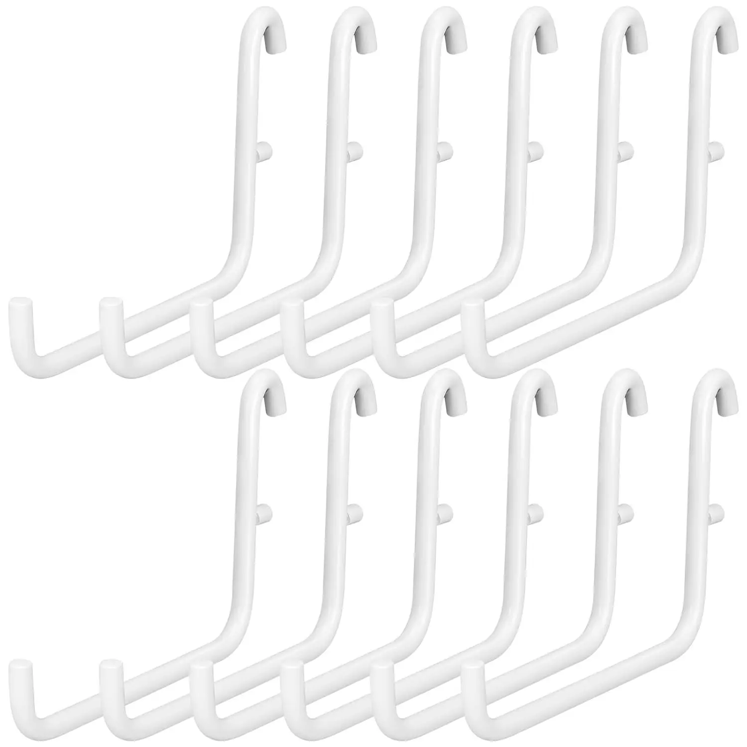 12 Pcs Pegboard Hooks, 6 x 9.5 Centimeters, White Pegboard Accessories Compatible with IKEA/Skadis Long Metal Storage Hooks for Home Office Indoor Tool Supply
