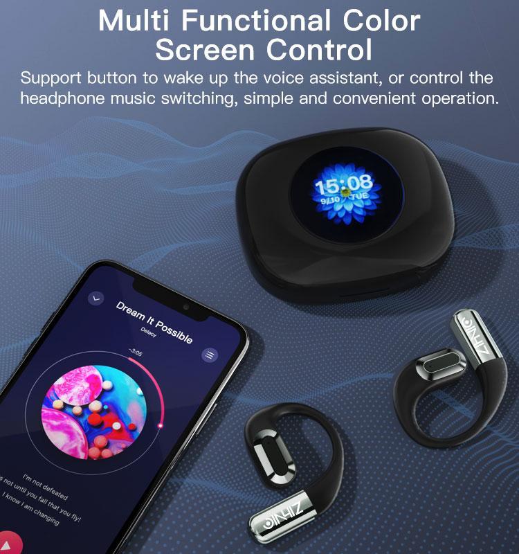 True Wireless Open Ear Earbuds Bluetooth 5.4,  ZIHNIC lPX5 Waterproof,35Hours Playtime,OWS Headphones lmmersive PremiumSound Long Distance Connection Headset withCharging Case,Light-Weight Headphones Built-inMicrophone Audio Electronic Connectivity