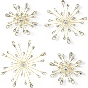 Kifmurase 4Pcs Gold Metal Jeweled Wall Art, Starburst Wall Decor, Bling Crystal Home Décor, Star Sun Rhinestone Hanging, Diamond Accents Home Decorative for Living Room, Bedroom, Entryway