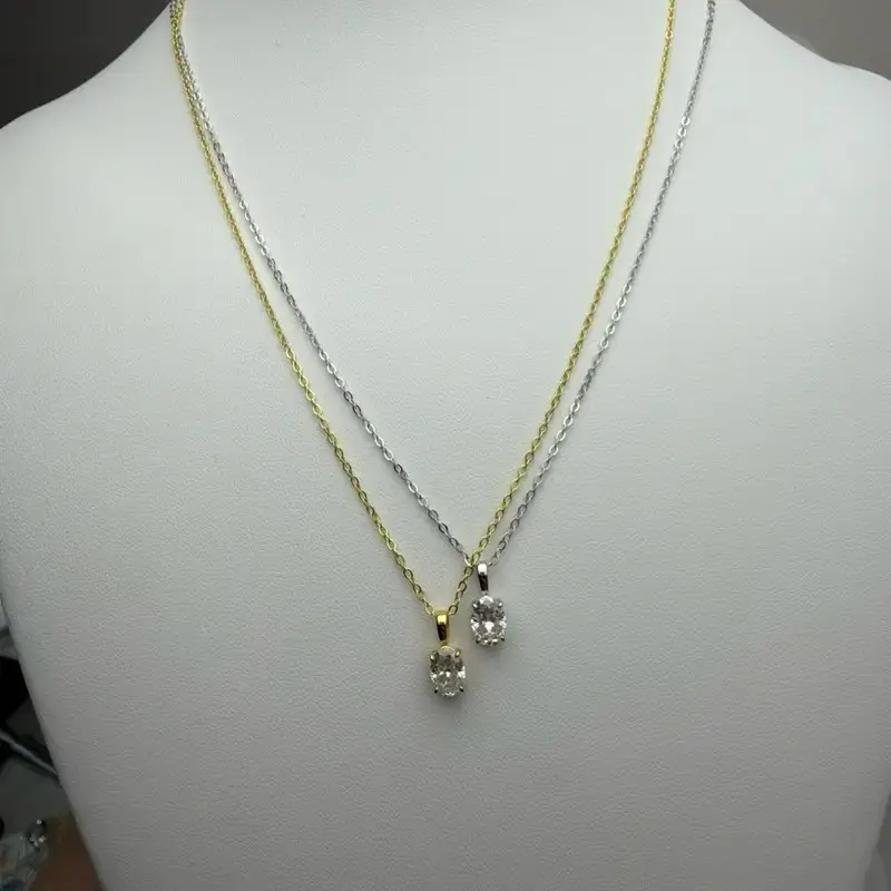 Sterling Silver 16-18” Adjustable Anchor Link Chain with 1Ct Oval  Moissanite Pendant