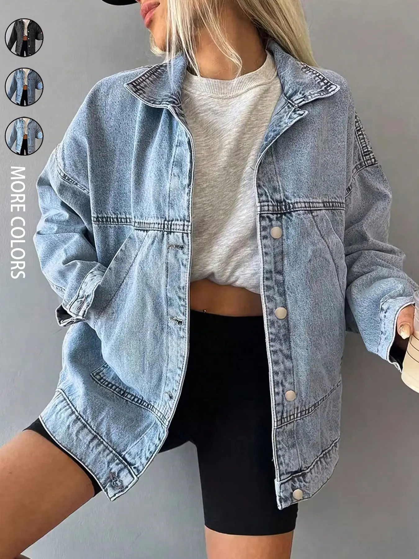 Women's Casual Retro Vintage Streetwear Loose Fit Denim Jacket Coat, Long Sleeve Button Front Up Denim Shacket With Pockets,Stylish and Comfortable Outerwear for Everyday Wear, Perfect for Urban Fashionistas