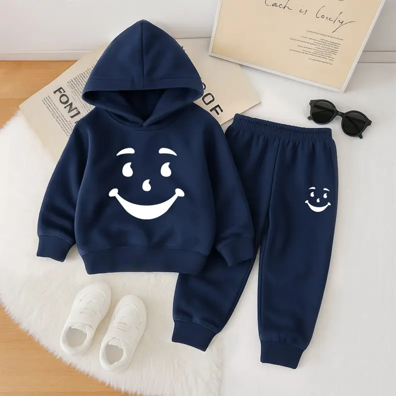 Toddler Boys Hoodie and Sweatpants Set, Kids 2 Piece Smiley Graphic Outfit, Soft Pullover Hoodie Jogger Tracksuit for Little Boys, Casual School and Everyday Wear