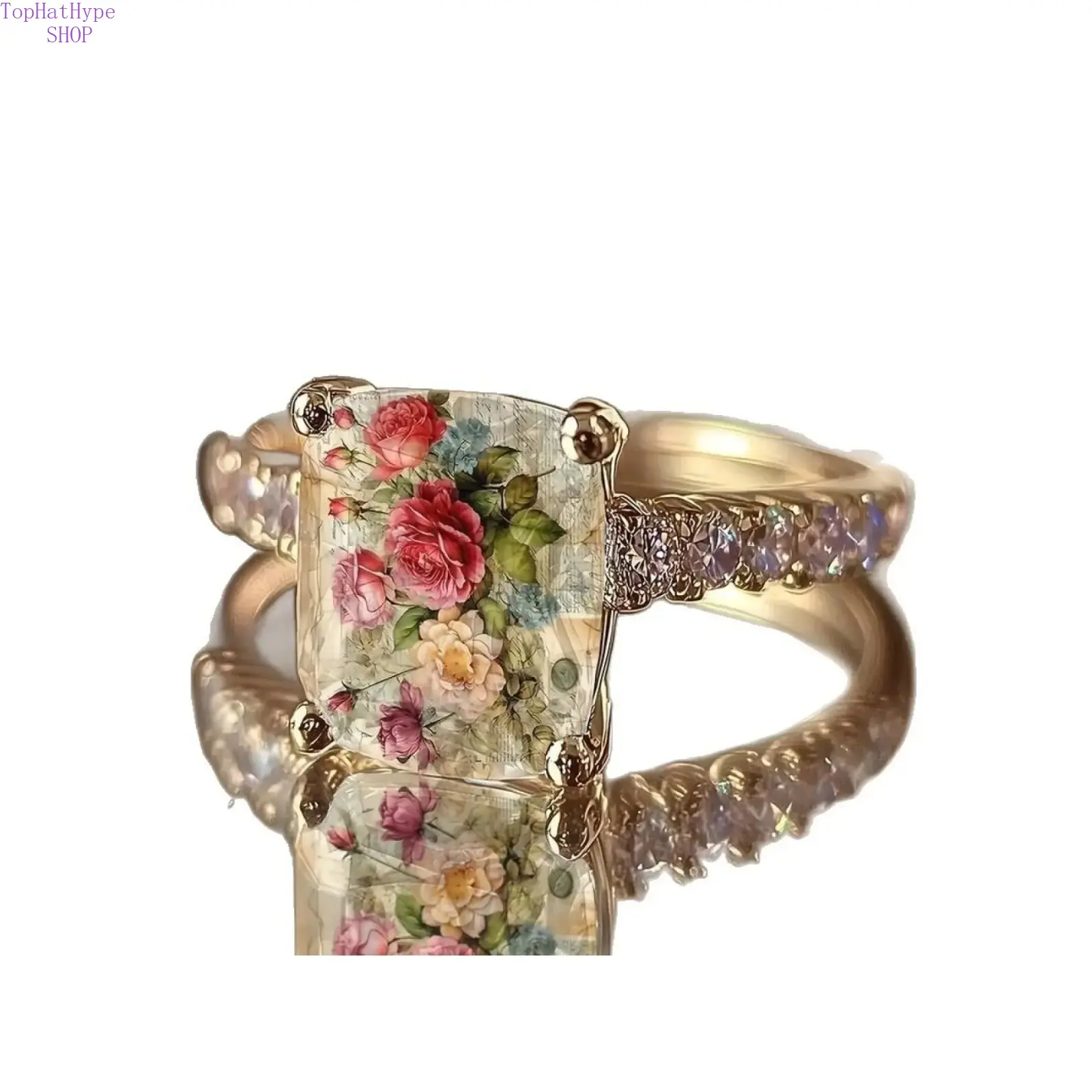 Vintage Rose Preserved Flower Ring - Floral Motif Statement Piece, Fashion Costume Jewelry, Gifts for Women, Rings, Preserved Flowers