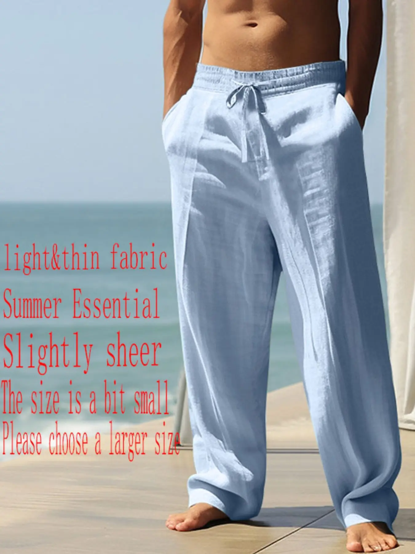 Men's High-Quality Linen Thin Straight Leg Pants, Summer Beachwear, Casual Loose Fit, Durable Easy Care, Available in S-3xl Sizes