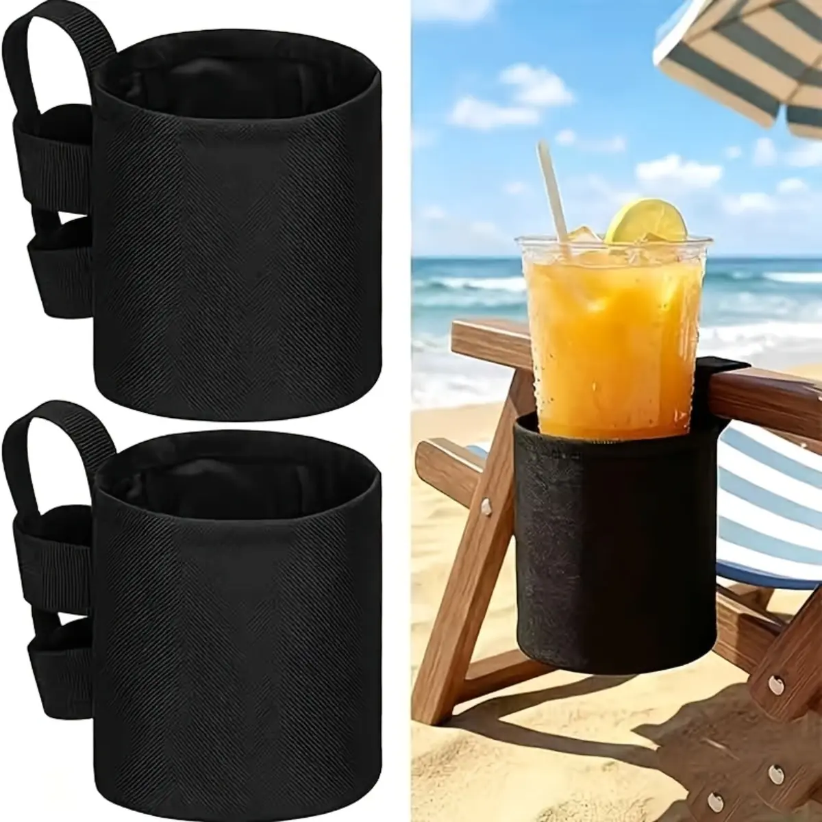 Beach Chair Cup Holder Camping Chair Drink Holder Universal Water Bottle Organizer Accessory Black Seat Cup Mount for Beach Camping Lawn Fishing Pool Patio Recliner Supplies Large Capacity Stable Installation Gift for Lovers