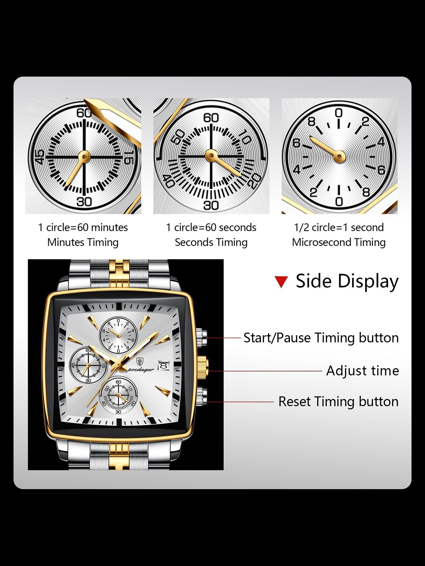 Men's Business Fashion Rectangle Dial Analog Quartz Watch, Fashion Watch for Party, Daily Clothing Decor, Trendy All-match & Exquisite Band Watch for Birthday Gift with Box