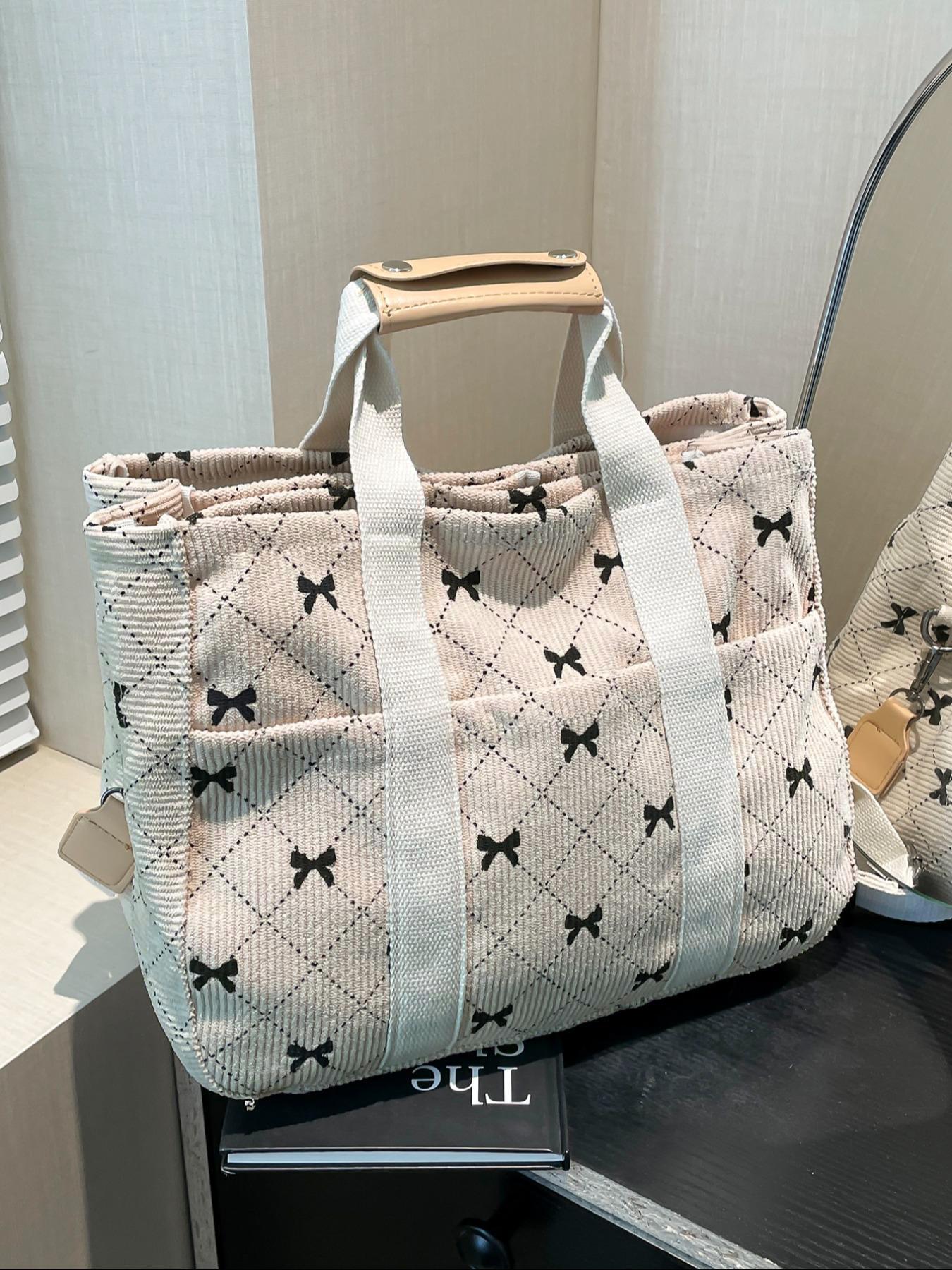 Solid Color/flower & Fruit & Heart Pattern Fabric Storage Tote Bag for Women, Summer 2024 Large Capacity Everything Tote Bag, Travel Essentials, Multiple Pocket Work Bag, Multipurpose Tote Organizer, Travel Essentials Carryall