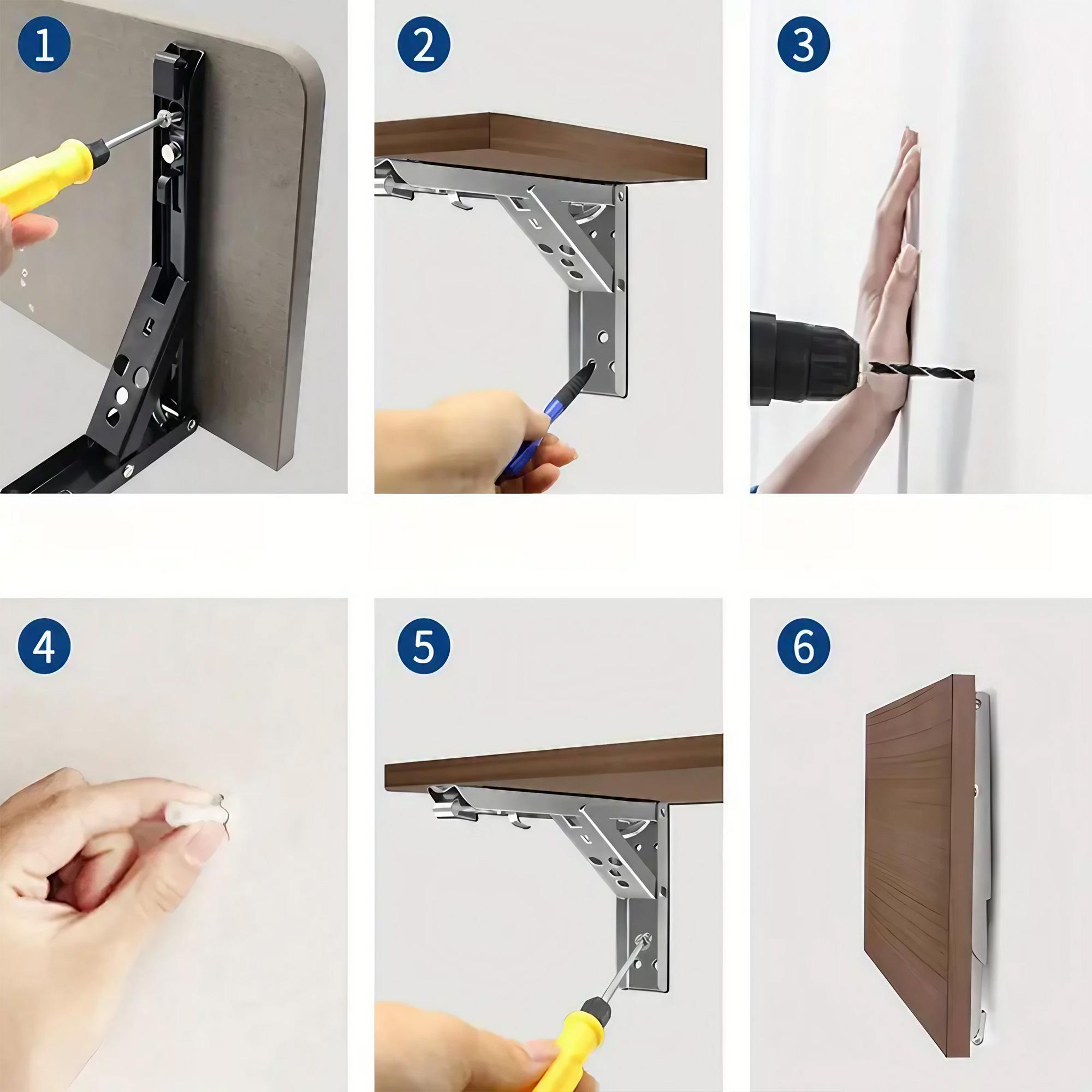 Adjustable Wall Mounted Shelf Bracket, Rustproof Foldable Metal Shelf Bracket, Space Saving Design Shelf Bracket, Home Storage Accessories