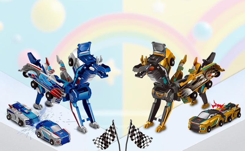 Transforming Dinosaur Toys, 2 in 1 Magnetic Cars Collision Transform into Dino Toys, for Boys Girls Toy Age 2-12, Christmas Birthday Gift(Blue Dragon)