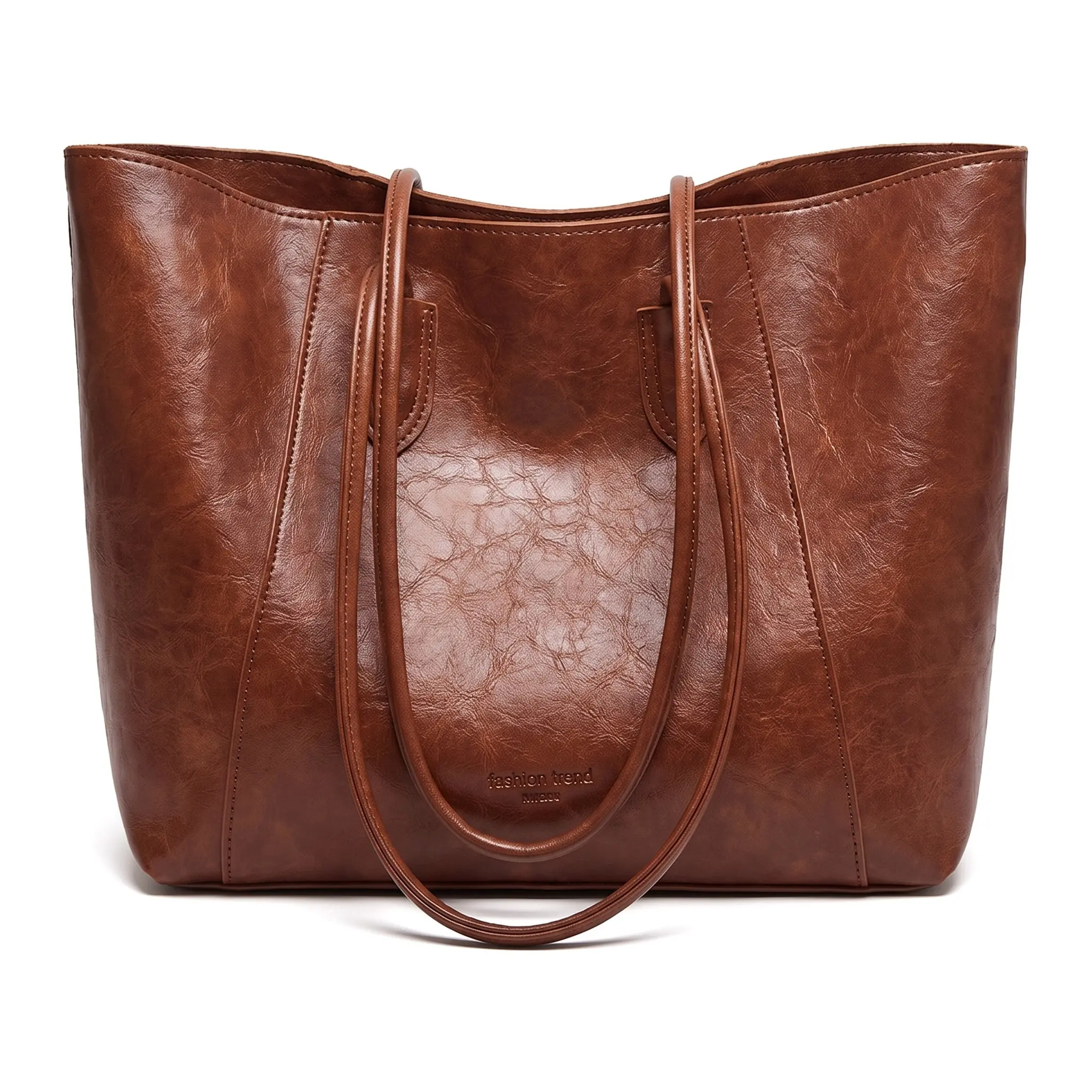 Cozy Vintage Tote Bag For Women Daily Commuter Shoulder Bag Retro Medium PU Purse With Stitching Trendy 2026 Style Large Capacity Zipper Closure Off White Coffee Brown Black