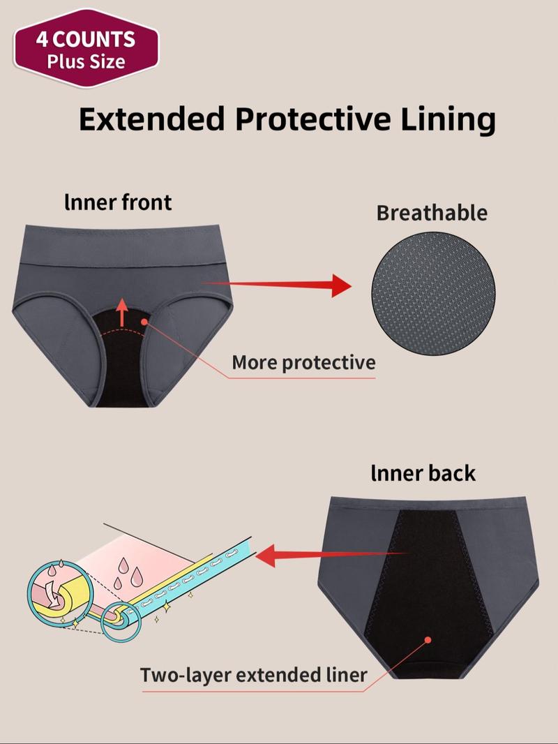 【Plus Size】 Letter Print Period Panty, Breathable Comfortable Period Panty for Daily Wear, Women's Underwear for All Seasons