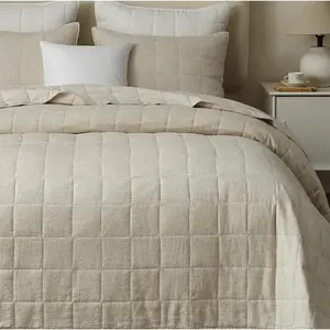 Linen Quilt , Pre-Washed Linen Front and   European Comforter, Lightweight Breathable  Quilt  Size for  , 3 count Box  Beige  Quilt