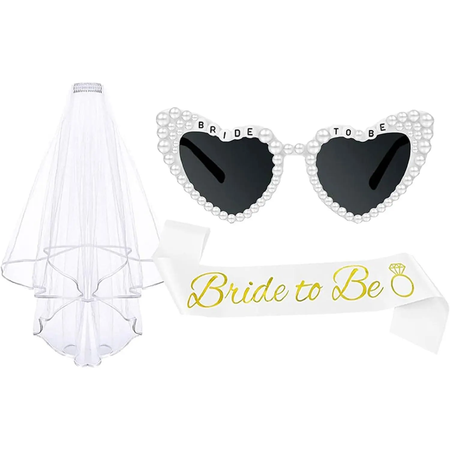 Bride Sunglasses with  Bride to Be Sash and Layer Veil for Bachelorette Bridal Shower Engagement Party Favors