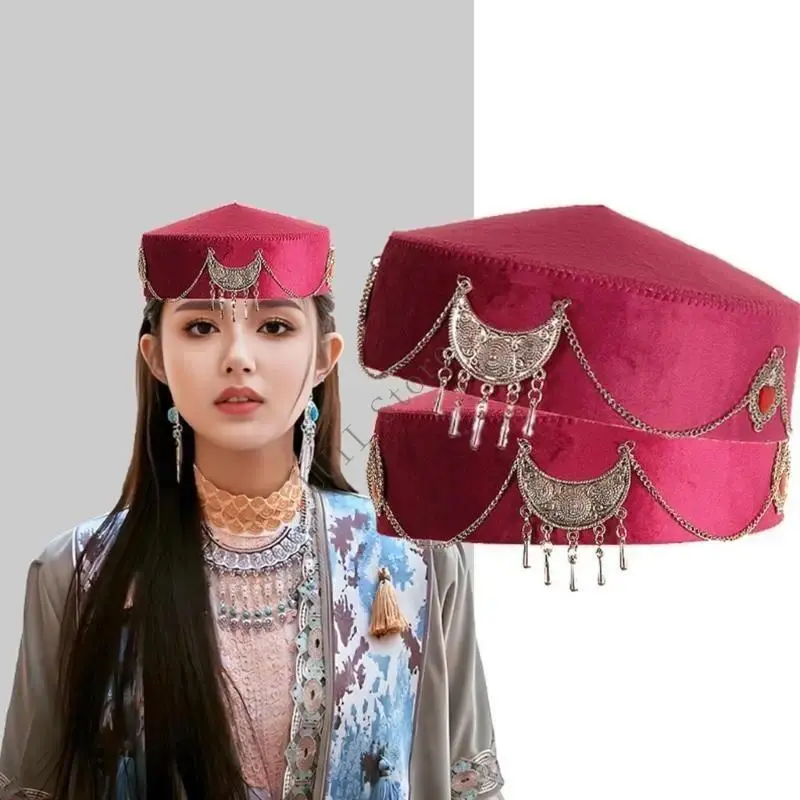 Handcraft Kazakh Ethnic Top Hat Perfect For Festival And Stage Performances Tassels Headwear For Cultural Event