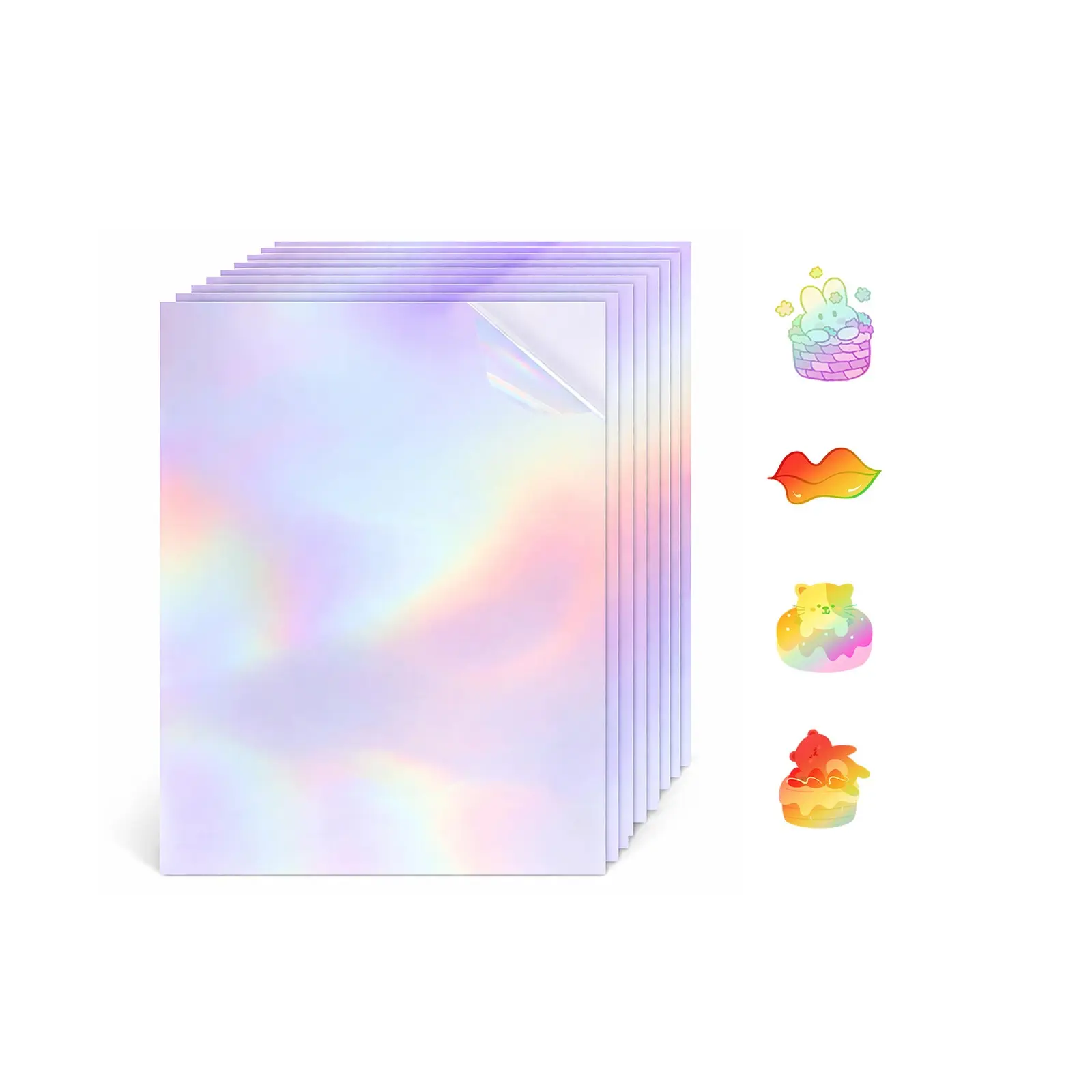 50 Rainbow Transparent Holographic Artistic Stickers, Decal, Waterproof Self-Adhesive, 2.9x4.1 Inches, DIY Craft Vinyl Film, Cold Press Laminating Sheets