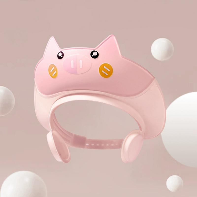 Adjustable leak-proof baby shower cap, cute cartoon cat design - baby products, waterproof PP material, suitable infants and toddlers, 0+ months, pink/blue/yellow, newborn essentials, baby products clearance