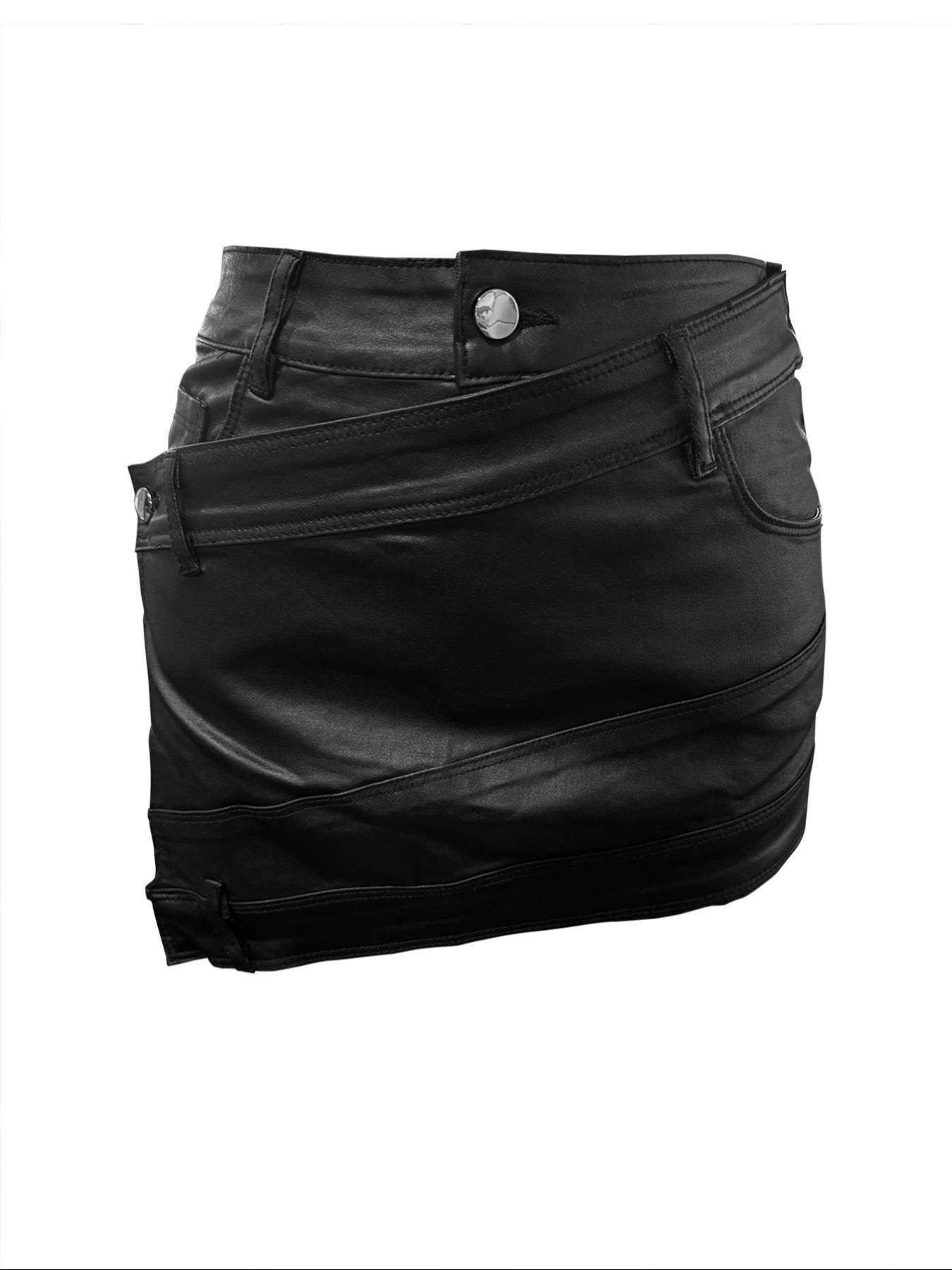 Women's Solid Button Pocket Skort Skirts, Fashion Casual PU Leather Bodycon Skort for Daily Outdoor Wear, Women Bottoms for Fall & Winter