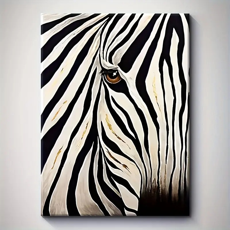 2D Flat, 1Pc Wrapped Canvas Poster with Solid Wood Frame - Eye-catching Black and White Zebra Art, Suitable for Room, Home, and Holiday Decoration - Classic Elegance for Living Room, Bedroom, Kitchen, Office, and Outdoor Spaces, Home Wall Decoration | Sin