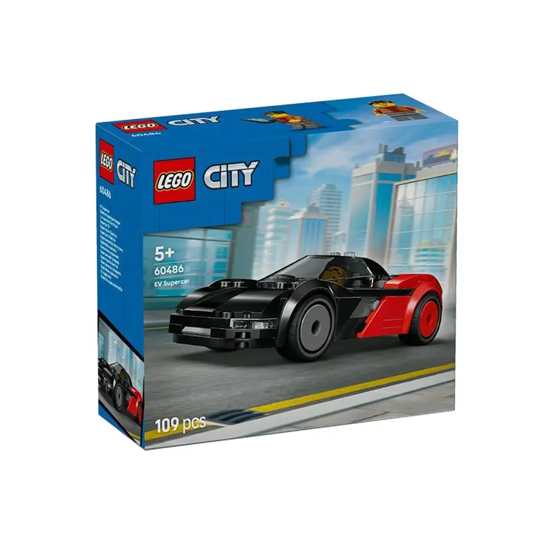 LEGO City 60486 EV Supercar - 109 Pieces Building Set for Ages 5+ - Black & Red Sports Car Model