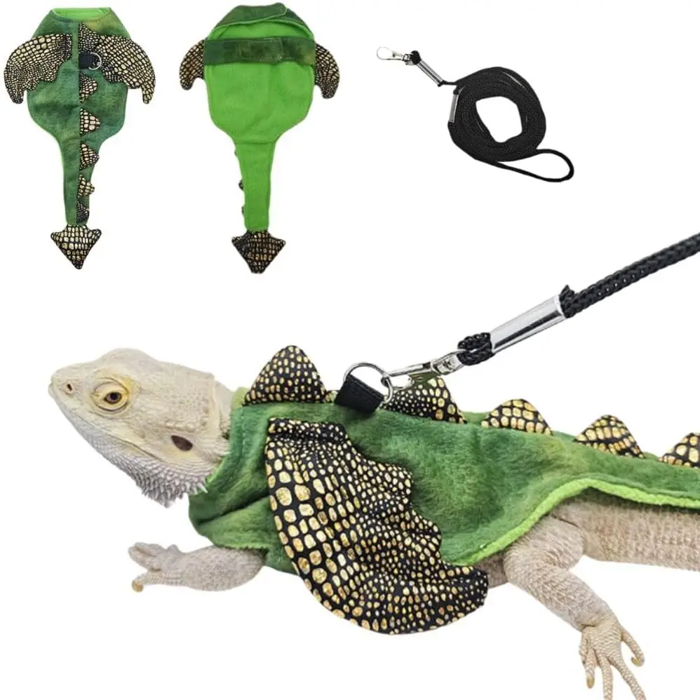 Adjustable Halloween Wing Reptile Harness Leash, Soft Dinosaur Lizard Walking Lead for Bearded Dragon Small Reptiles