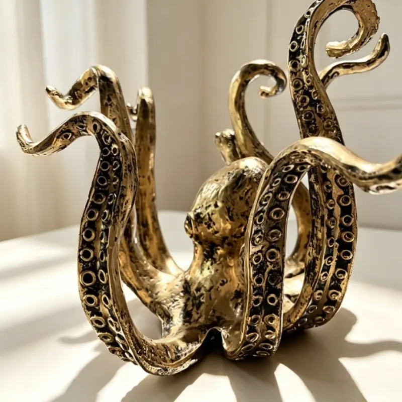 Vintage Distressed Octopus Resin Figurine, 8-Tentacle Tabletop Decor, Nautical Statue for Living Room, Patio, Garden, Ocean-Themed Parties, Decorative Figurines