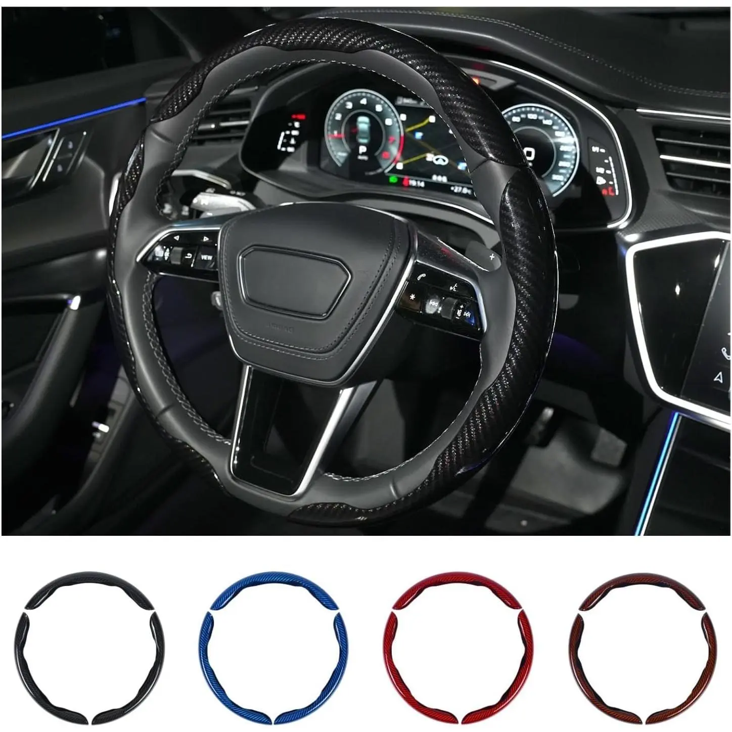 Carbon Fiber Steering Wheel Cover 3PCS Set – Anti-Slip, Scratch-Resistant, Universal Fit for 14–16 Inch Wheels – Interior Car Accessories for Cars, SUVs, Trucks (Black)