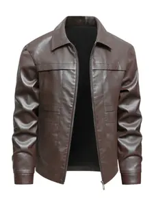 Men's Classic Notch Lapel Jacket, Zipper Front Slim Fit Truck Driver Coat, Vintage Casual Motorcycle Riding Outerwear