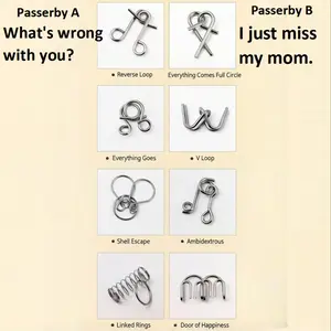 Chinese Puzzle Toy Nine Linked Rings Series, Unlock Intelligence Lock, 8-Piece Set, Brain Game for Ages 14 and Up