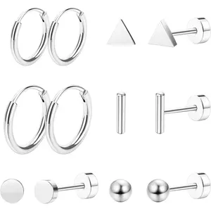 6 Pairs Titanium Earrings for Women Men G23 Pure Titanium Earrings for Sensitive Ears Ball Dot Triangle 20G hypoallergenic Titanium Earrings Sets for Multiple Piercing Nap Flat Back Earrings Set