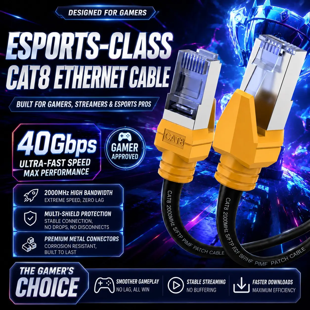 Cat 8 Ethernet Cable 25 ft, 40Gbps High Speed Gaming Network Cable, Gamer Approved, with Smoother Gameplay, Stable Streaming, 2000MHz Heavy Duty Shielded Corrosion Resistant RJ45 for PS5 Xbox Router Modem PC Indoor Outdoor Weatherproof