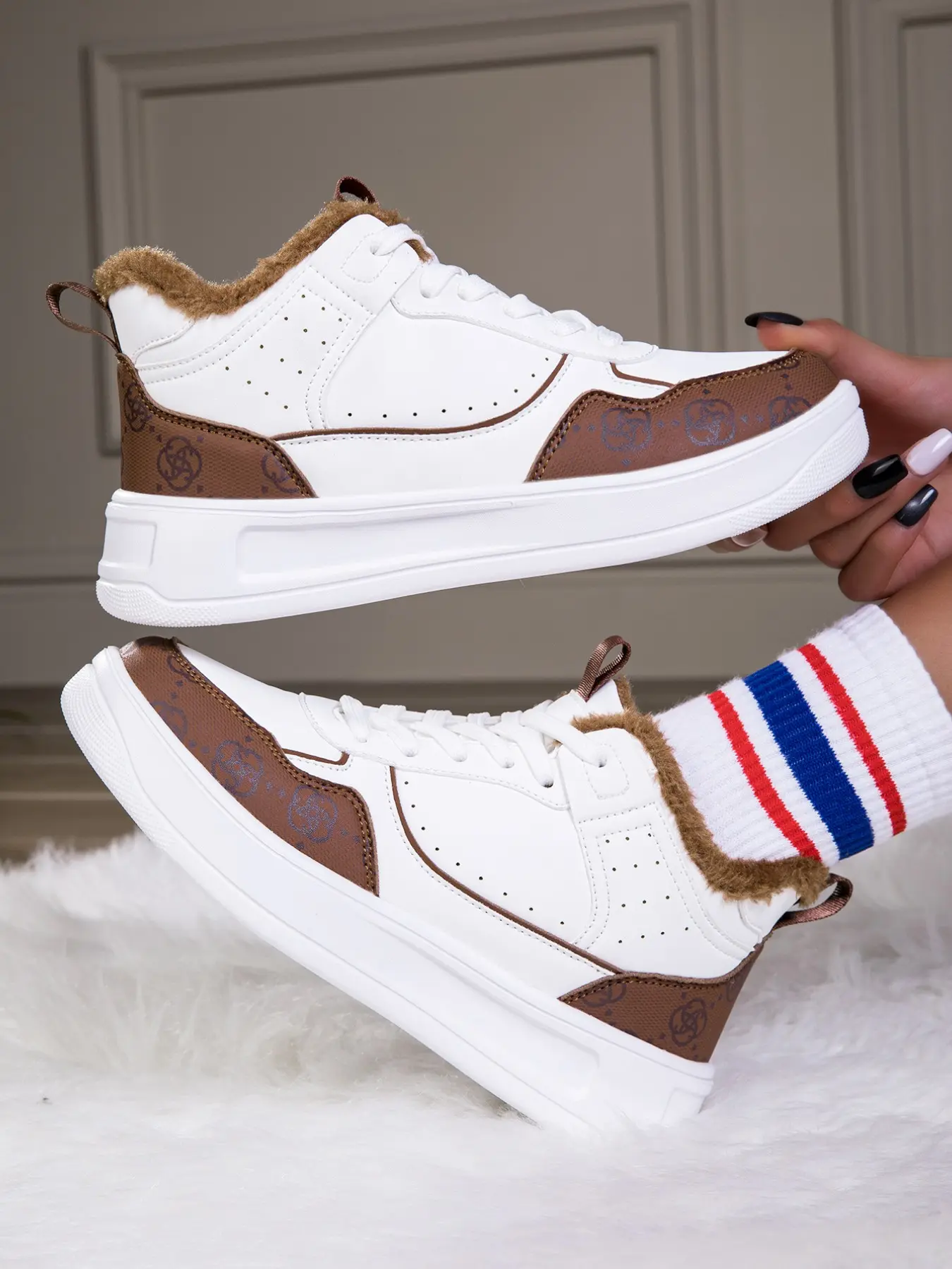 Women's High Top Warm Lining Sneakers, Retro Print Thick Sole, Casual Comfortable Shoes, Anti-Slip Durable, Perfect for Daily Use