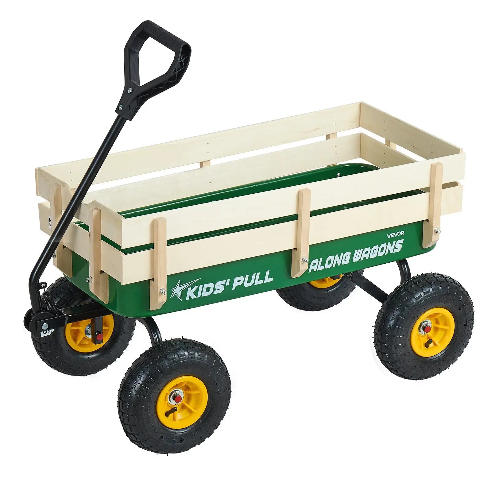 【DealsForYouDays】Pull-Along Wagon for Kids, 39 inch Toddler Wagons with Wooden Panels Handle, Supports up to 330 lbs, All-Terrain Utility Wagon Cart Birthday Present for Kids Gardening Beach, Green