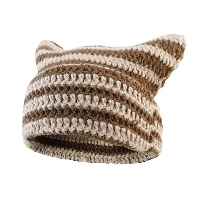 Cat Ear Beanie for Women Men Crochet Hat Knitted Hat Cute Hat with Ears Cat Beanie Winter Hat Slouchy Beanie