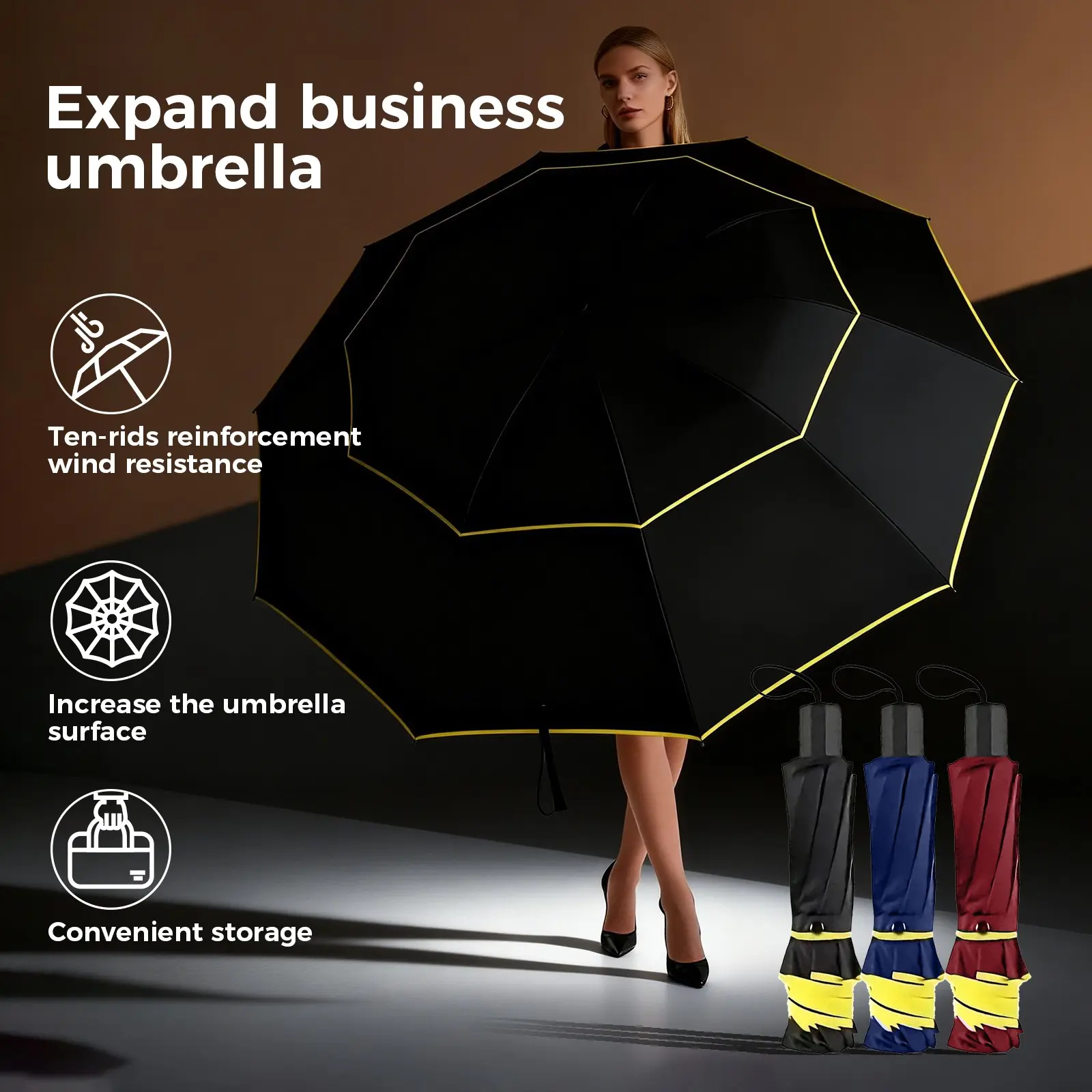 Canopio Large Folding Umbrella, 112cm Diameter, Dual-Layer Breathable Fabric, 10-Rib Sturdy Frame, Windproof, Manual, Suitable for 2-3 People