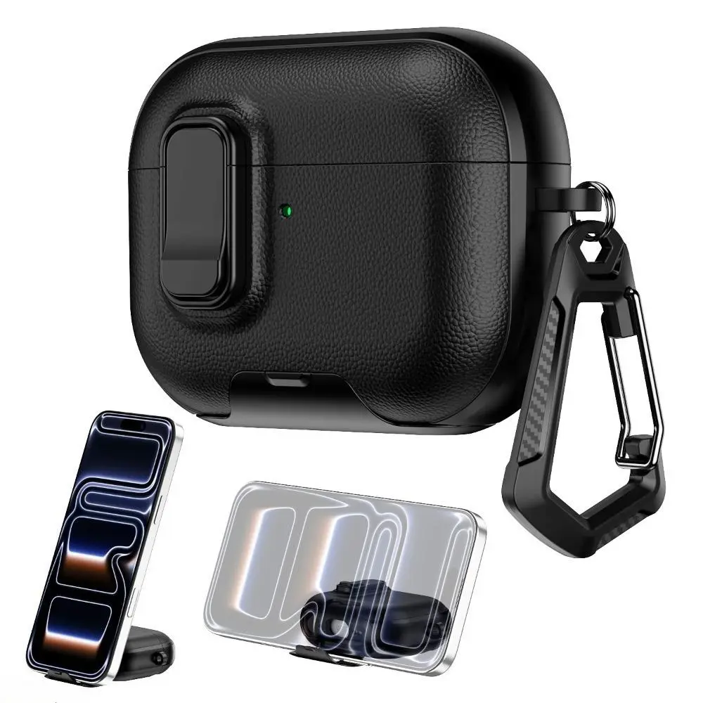 Leather Texture Case for AirPods Pro 3/Pro 2/4 with Secure Button Lock, a Shockproof and Scratch-Resistant Full-Body Protector, Wireless Charging Compatible for Daily Carry