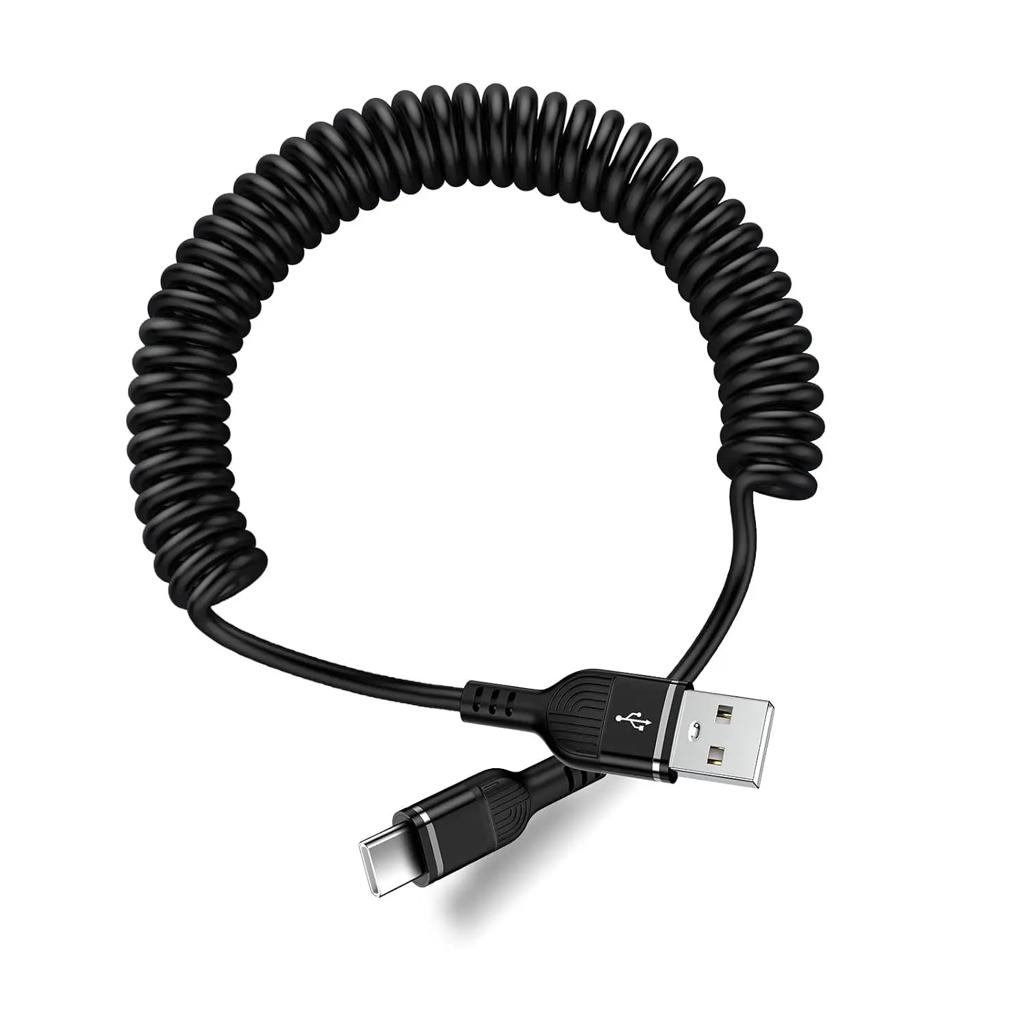 3FT USB C Coiled  for  17 Pro Max/17/16,  Charger Cord | Curly USB A to C Auto  Wire for  17e/17 Air/17 Pro/16e/16 Pro Max/16 Plus/16 Pro/15 & Type C Devices - Black