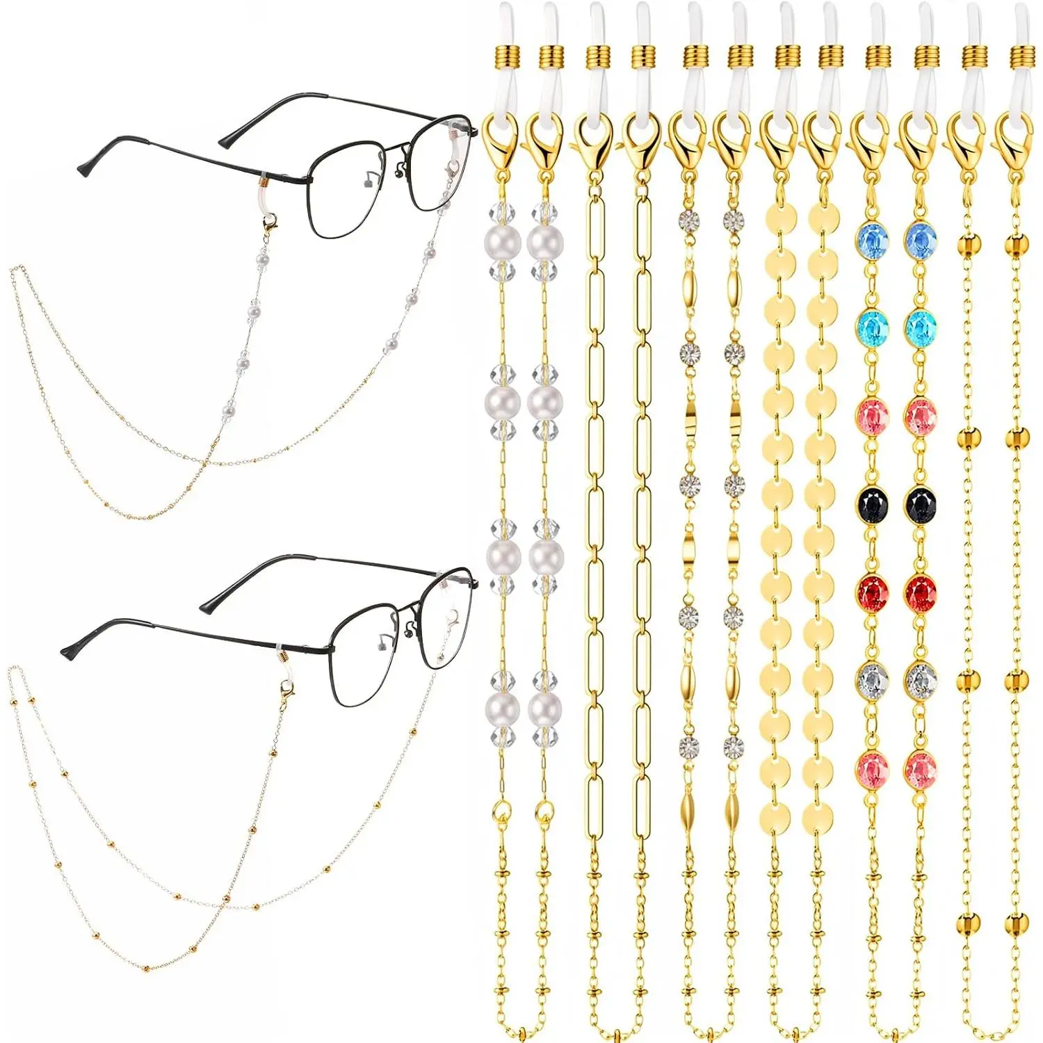 6 count Eye Glass Chains Women, Stylish Beaded Glasses Necklace for Women Sunglasses Chain Lanyard Around  Cords with Eyeglass Loop