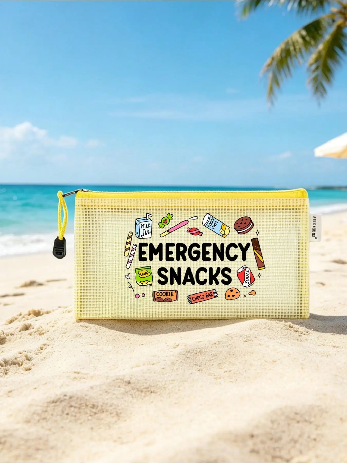 Snack Print Mesh Bag, Zipper Snack Pouch, Emergency Snacks Design, Multi-Color, Ideal for School, Travel, Daily Use, Gift for Students