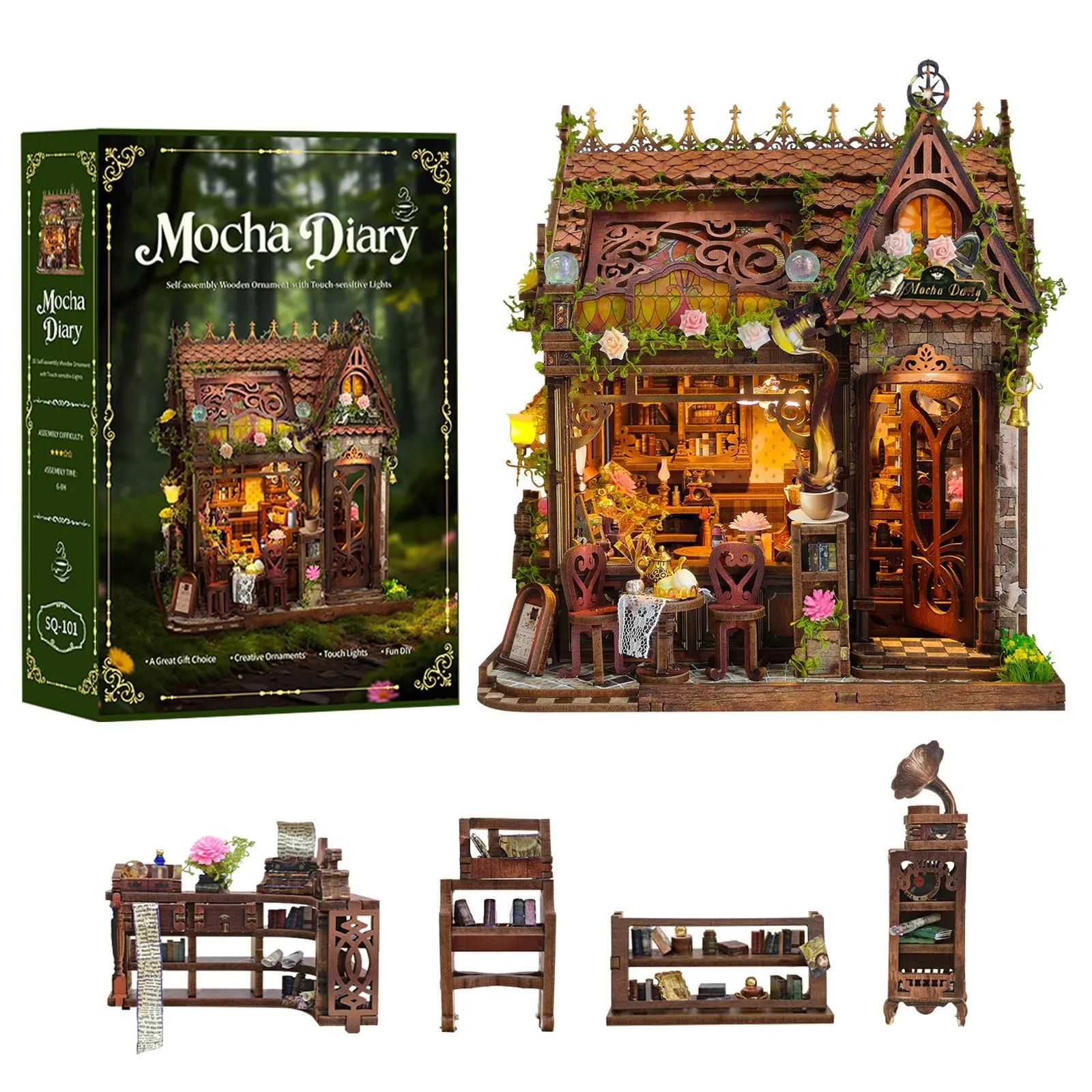 Book Nook Kit, 3D Wooden Puzzle, DIY Miniature Model House Set, Perfect for Bookshelf, Desk, Bedside Decor, Creative Gift Idea