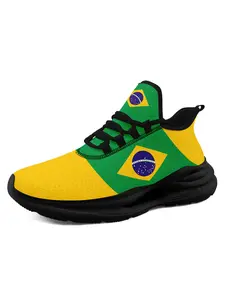 Men's Brazil 2026 Soccer National Color Block Flag Print Lace-Up Low Top Sports Shoes, Classic Lightweight Sneakers, Comfortable Running Walking Casual Shoes, Perfect for Match Days Fan Events, Breathable Plus Size